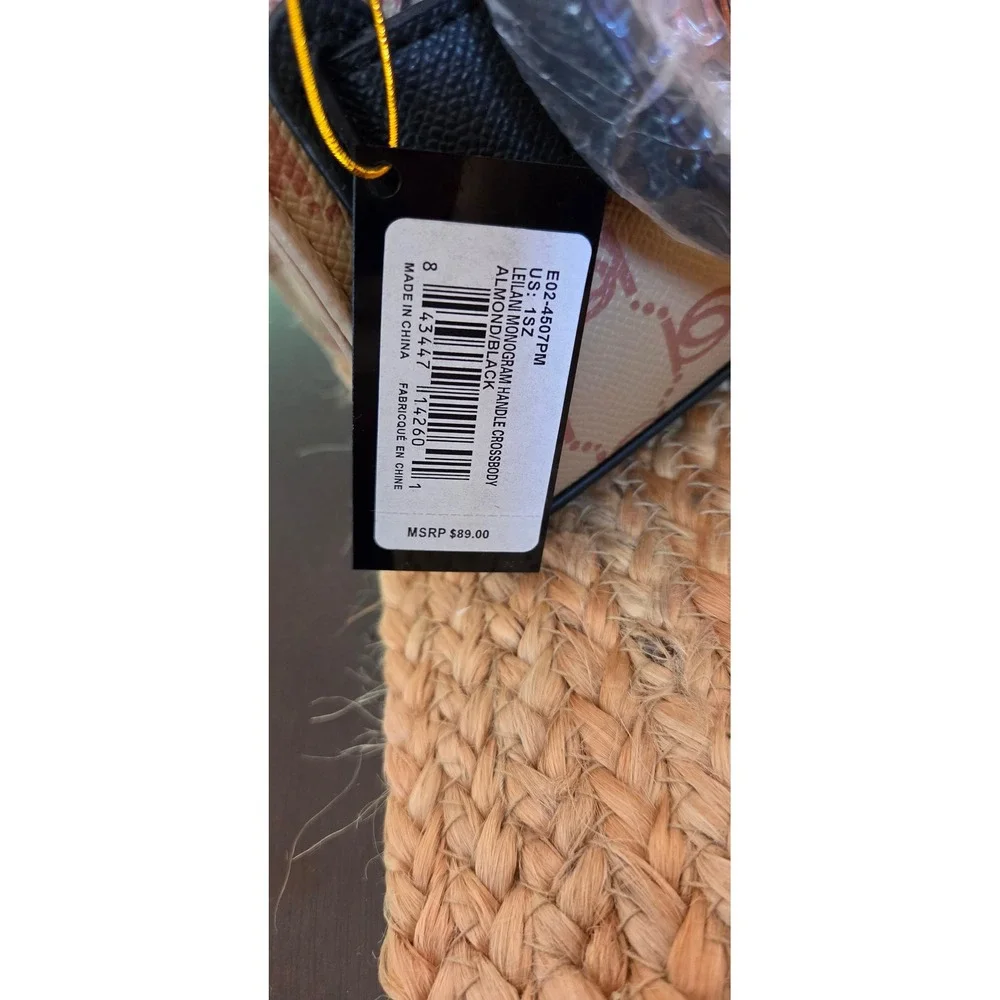 bebe Leilani Monogram Handle Crossbody Wns OS Almond/Black NEW Logo Satchel Bag